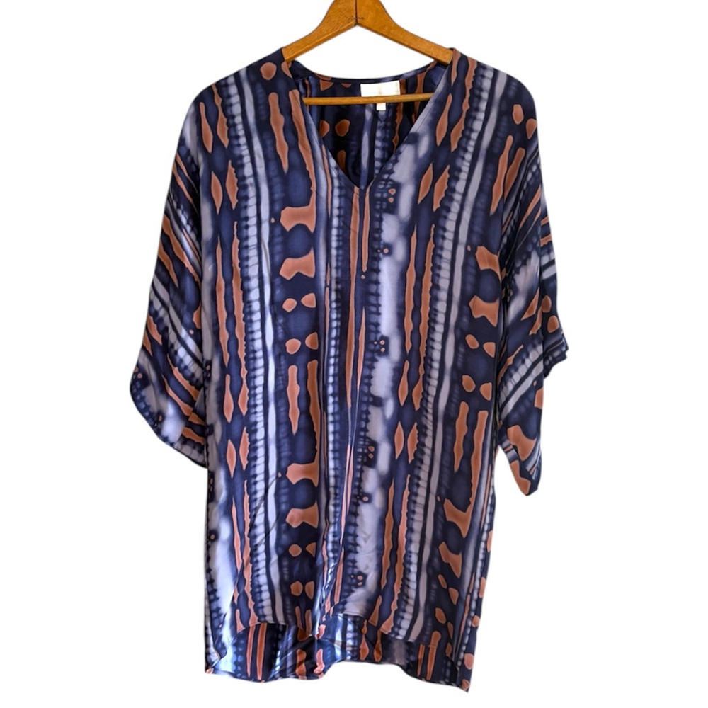 Alexis 100% Silk Blue Abstract Printed  V-Neck Oversize Dress Size XS/S
